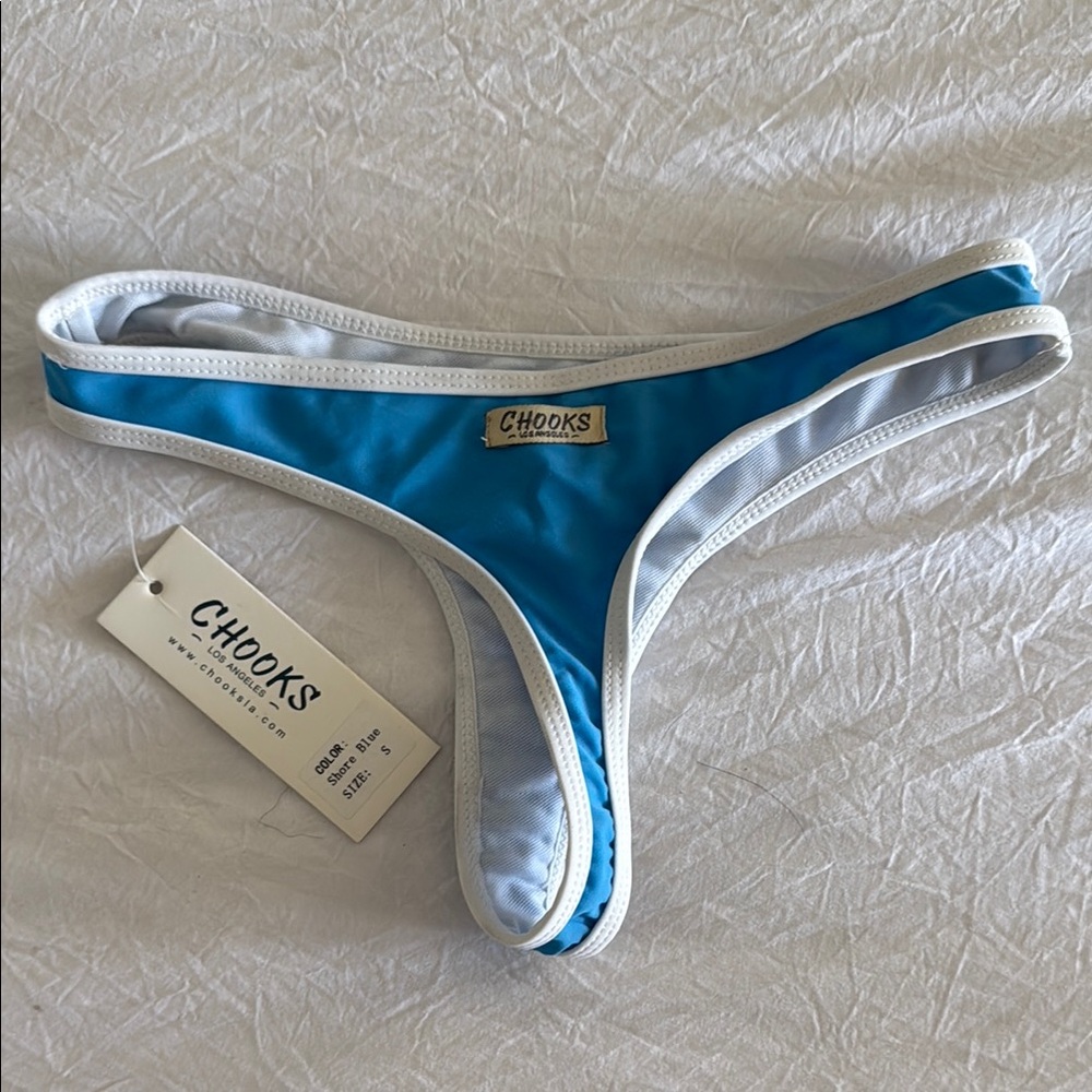 Chooks Blue and White Bikini Bottom Small